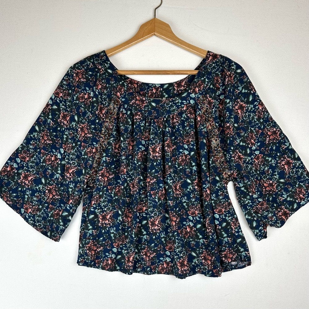 Gimmicks Floral Oversized 3/4 Sleeve Peasant Shirt Boho Cottagecore